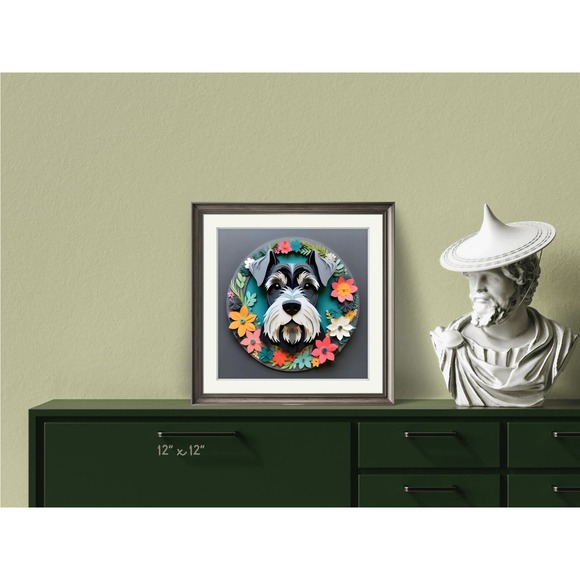 Miniature Schnauzer Papercut Art: 12x12 Gray Dog Pet Portrait Digital Art Print - Picture 5 of 7